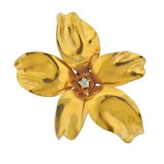 Antique 14k Gold Diamond Flower Brooch Pendant