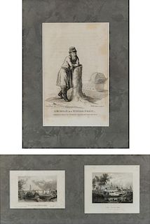 A GROUP OF THREE PRINTS DEPICTING THE TROITSKAYA LAVRA AND A RUSSIAN PEASANT MAN