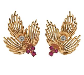 Danker 14k Gold Diamond Ruby Earrings 