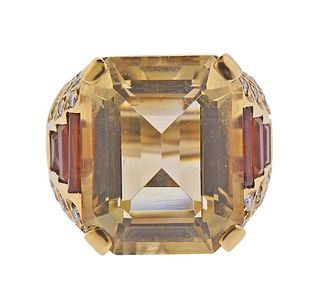18k Gold 20 ct Citrine Diamond Ring 