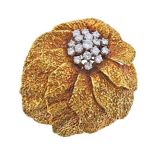 French 18k Gold Diamond Brooch Pin