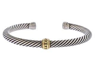 David Yurman Sterling Silver 14k Gold Cable Cuff Bracelet