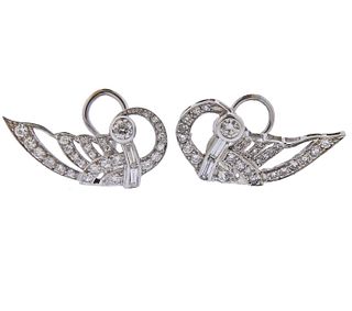 Mid Century Platinum Diamond Earrings 