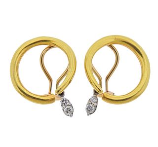 Aldo Cipullo 18k Gold Diamond Open Circle Earrings 