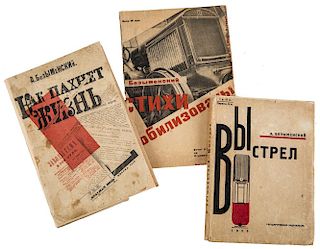 A GROUP OF THREE BOOKS BY A. BEZIMENSKY WITH CONSTRUCTIVIST WRAPPERS BY YU. ANNENKOV, N. SPIROV AND A. TELINGATER