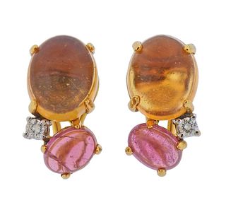 Kylo 18k Gold Diamond Pink Tourmaline Citrine Earrings 