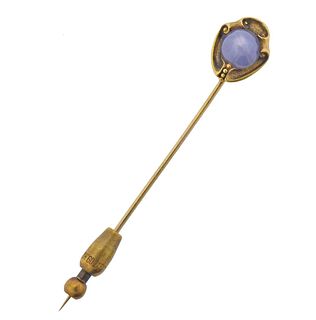 Tiffany & Co Art Nouveau 18k Gold Star Sapphire Stick Pin