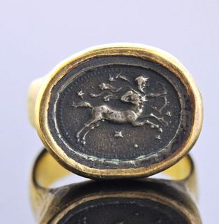 20k Gold Ring with Sagittarius Ancient Coin