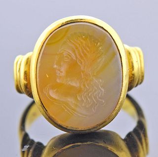 20k Gold Ring with Ancient Agate Intaglio