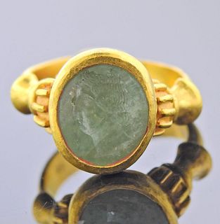 20k Gold Ring with Ancient Gemstone Intaglio