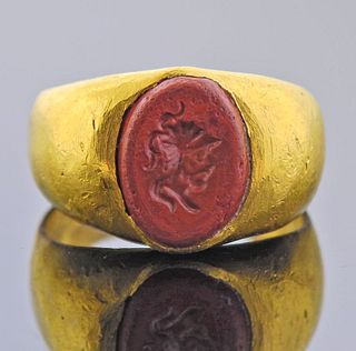20k Gold Ring with Jasper Ancient Intaglio
