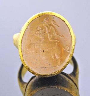 20k Gold Ring with Erotica Cupid Intaglio 