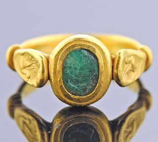 20k Gold Ring with Ancient Emerald Intaglio 