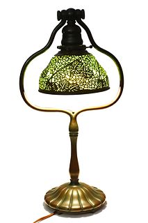 Tiffany Pine Tree Glass & Bronze Filigree Lamp