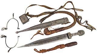 A KINDJAL DAGGER AND MATCHING BELT WITH NAGAIKA WHIP IN PRESENTATION BOX