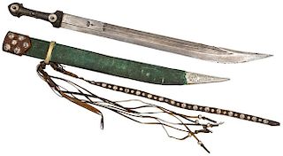 A CURVED-POINT KINDJAL SWORD WITH BELT AND PERSIAN COINS, EARLY 19TH CENTURY