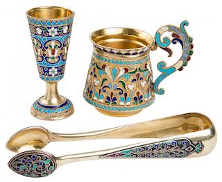 A GROUP OF THREE GILT SILVER AND CLOISONNE ENAMEL OBJECTS, VARIOUS MAKERS, LATE 19TH-EARLY 20TH CENTURY