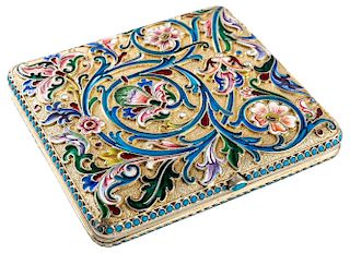 A RUSSIAN GILT SILVER AND SHADED CLOISONNE ENAMEL CIGARETTE CASE, N. V. ALEKSEEV, MOSCOW, 1899-1908