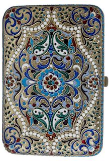 A GILDED SILVER AND CLOISONNE ENAMEL CIGARETTE CASE, MARKED IN CYRILLIC GP, ST. PETERSBURG, 1908-1926