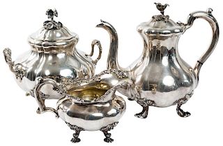 A GROUP OF THREE LARGE PARCEL GILT SILVER COFFEE AND TEA SERVICE PIECES, VARIOUS MAKERS, ST. PETERSBURG, 1843-1857