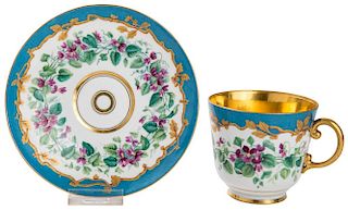 A RUSSIAN IMPERIAL PORCELAIN TEA CUP AND SAUCER, IMPERIAL PORCELAIN FACTORY, PERIOD OF ALEXANDER II (1855-1881)