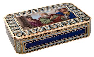 A CONTINENTAL GOLD SNUFF-BOX SET WITH A MINIATURE ENAMEL PAINTING