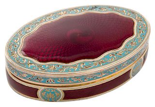 A GOLD AND ENAMEL SNUFF BOX, MARKED LG, POSSIBLY SWISS, 19TH CENTURY