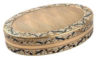 A CONTINENTAL GUILLOCHED GOLD AND ENAMEL SNUFF BOX, 19TH CENTURY
