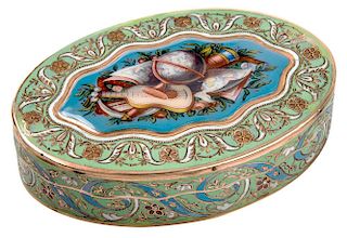 A CONTINENTAL ROSE GOLD AND ENAMEL SNUFF BOX, 19TH CENTURY