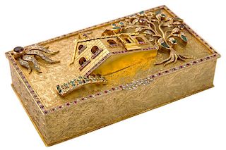 A GEM-SET GOLD KEEPSAKE BOX