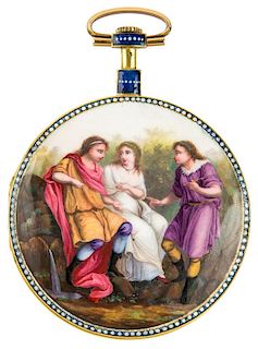 AN ENAMELED POCKET WATCH WITH MINIATURE PAINTING