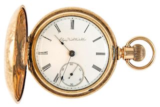 A FINELY ENGRAVED GEM-SET HUNTER CASED POCKET WATCH, ELGIN WATCH COMPANY, CIRCA 1886, MOVEMENT NO. 3575000, CASE & CUVETTE NO. 2049317