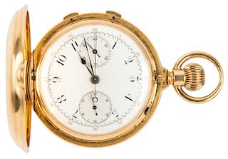 A GOLD HUNTER CASED POCKET WATCH, JACQUES & MARCUS, NEW YORK, CASE NO. 2200
