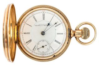 AN ENGRAVED GOLD POCKET WATCH, APPLETON TRACY, WALTHAM WATCH CO., WALTHAM, MASS., CIRCA 1893, MOVEMENT NO. 6534513, CASE & CUVETTE NO. 41979