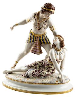 A PORCELAIN GROUP OF BALLETS RUSSES ANTONY AND CLEOPATRA, STYLE OF MEISSEN, AFTER A MODEL BY PAUL SCHEURICH