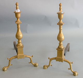 Pair of Chippendale Brass Andirons height 24 inches (tallest)