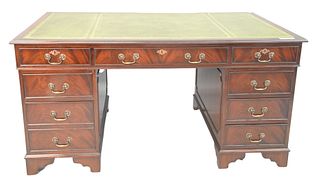 Scully & Scully Mahogany George IV Style Deskwith green, tooled leather top desk, in three partsheight 30 inches, top 36" x 60"