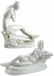 A PAIR OF PORCELAIN FIGURES OF DIANA, BERLIN KPM AND MEISSEN, AFTER A MODEL BY PAUL SCHEURICH