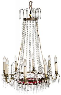 A RUSSIAN NEOCLASSICAL CRYSTAL EIGHT LIGHT CHANDELIER, CIRCA 1900