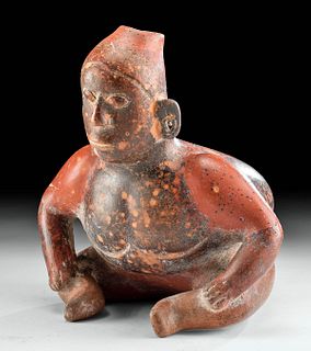 Colima Bi-chrome Redware Seated Hunchback Figure