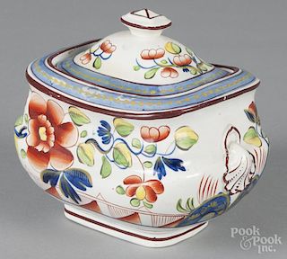 Gaudy Dutch porcelain single-rose sugar bowl, 19th c., 5 1/2'' h.