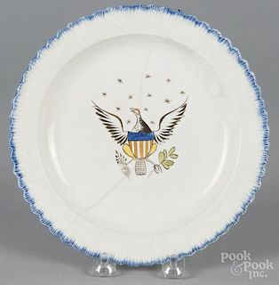 Leeds blue feather edge plate with an eagle, 19th c., 8 1/2'' dia.