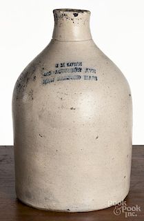 Massachusetts stoneware merchant jug, 19th c., impressed J. H. Lowe 225 Acushnet Ave New Bedford