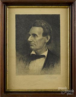 Thomas Johnson, signed engraving of Abraham Lincoln, 11 3/4'' x 8 1/2''.