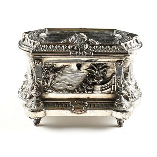 A RENAISSANCE REVIVAL SILVER PLATED JEWELRY CASKET, BY E. BAZZOTTI, INDUSTRIA ARGENTINA, 20TH CENTURY, 