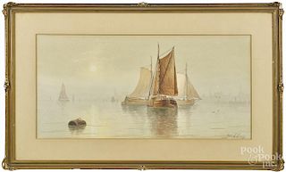 George Essig (American 1838-1926), watercolor harbor scene, signed lower right, 12'' x 24''.