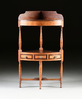 A FEDERAL FIGURED MAPLE AND MAHOGANY CORNER WASH STAND, EARLY 19TH CENTURY,