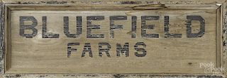 Painted sign for Bluefield Farms, early 20th c., 12 3/4'' x 37 1/2''.