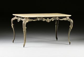 A ROCOCO REVIVAL MARBLE TOP GILT BRASS COFFEE TABLE, EARLY/MID 20TH CENTURY,