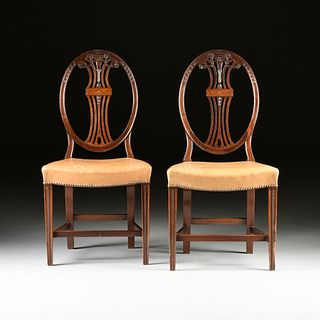 A PAIR OF AMERICAN HEPPLEWHITE STYLE INLAID MAHOGANY OVAL BACK CHAIRS, NEW YORK, EARLY 20TH CENTURY, 